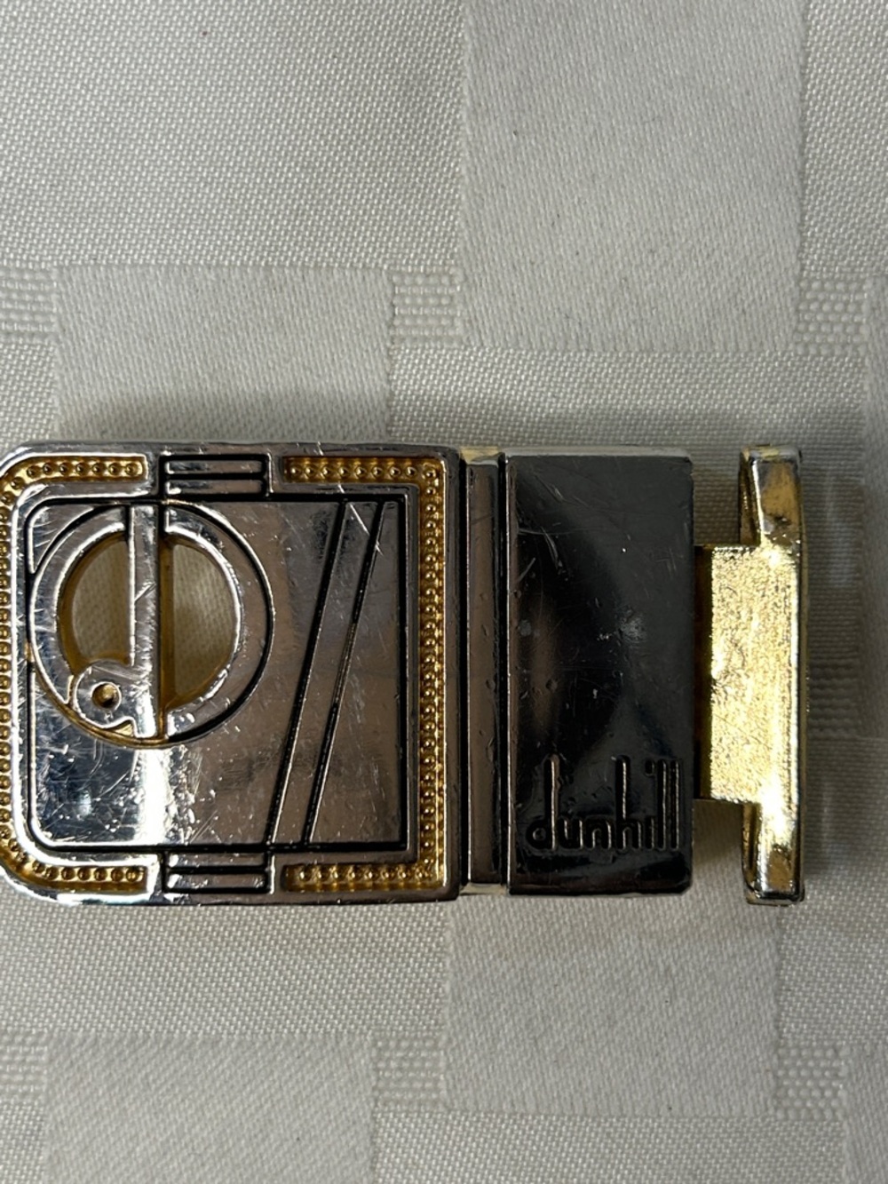 Dunhill Silver and Gold Decorative Rectangular Belt Buckle